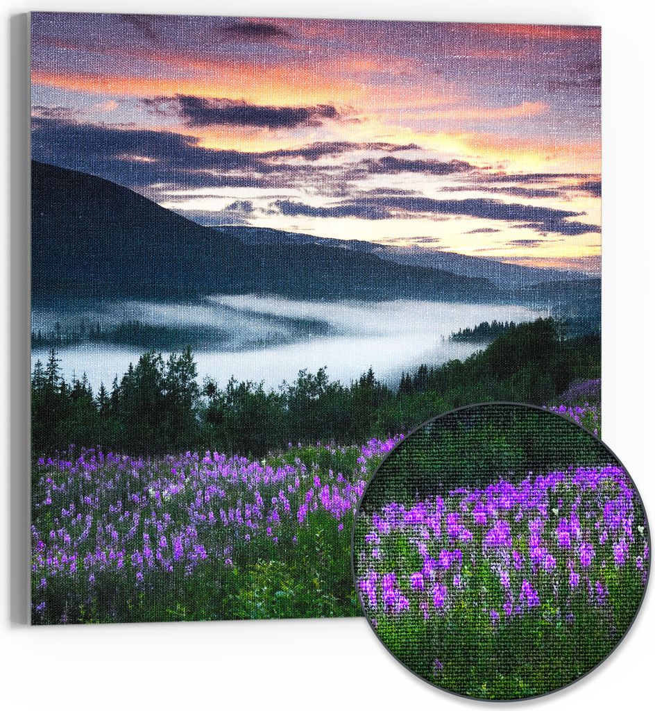 DEQORI Hybrid Leinwand Bild 50x50 cm 'Nebelhauch am Morgen' Wandbild Glas flach modern