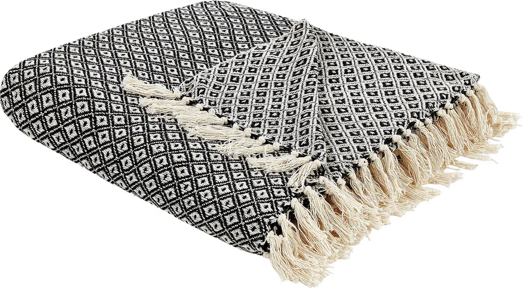 BELIANI Couverture Coton Noir et Blanc 200 x 220 cm Motif Géométrique