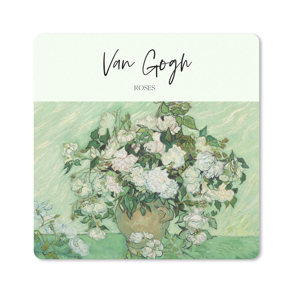 MuchoWow Mauspad Mousepad Van Gogh - Kunst - Rosen 20x20 cm - Mousepads - Maus Mat - Pad - Mausunterlage - Desk Mat - Bureauartikeln