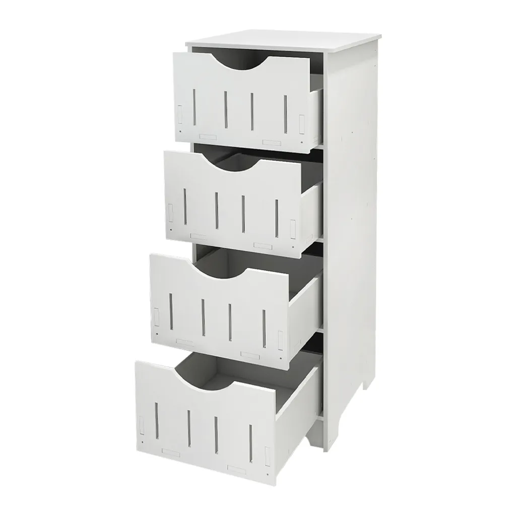 Commode de salle de bain 4 tiroirs meuble de rangement d'appoint blanc