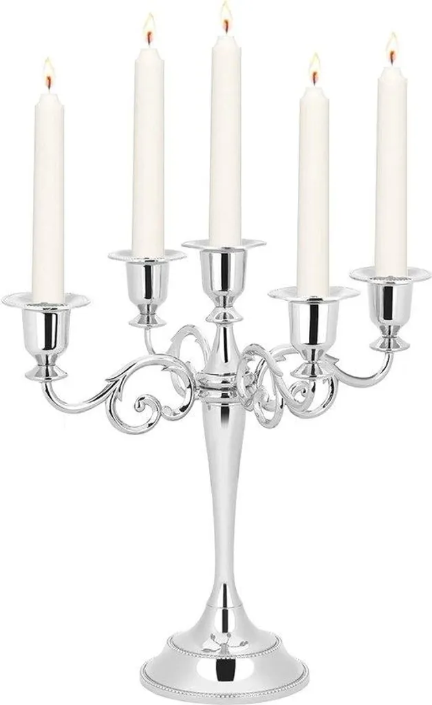Bougeoir candélabre 5 bras en métal argenté pour centre de table chic
