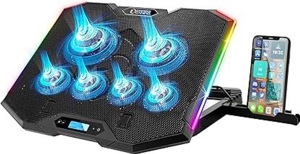 EMPIRE GAMING - Guardian S-C100 Laptop-Kühler RGB Gamer – 6 Ventilatoren - LCD-Controller - 5 Höheneinstellungen – Kompatibel für 12 bis 17 ...