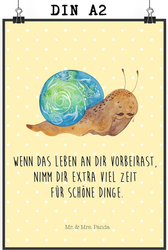 Mr. & Mrs. Panda Bild Schnecke Sir DIN A2 - Gelb Pastell - Geschenk, Motivation, Wandbild, Lustige Sprüche, Schnecken, Lebenseinstellung, wanddeko...
