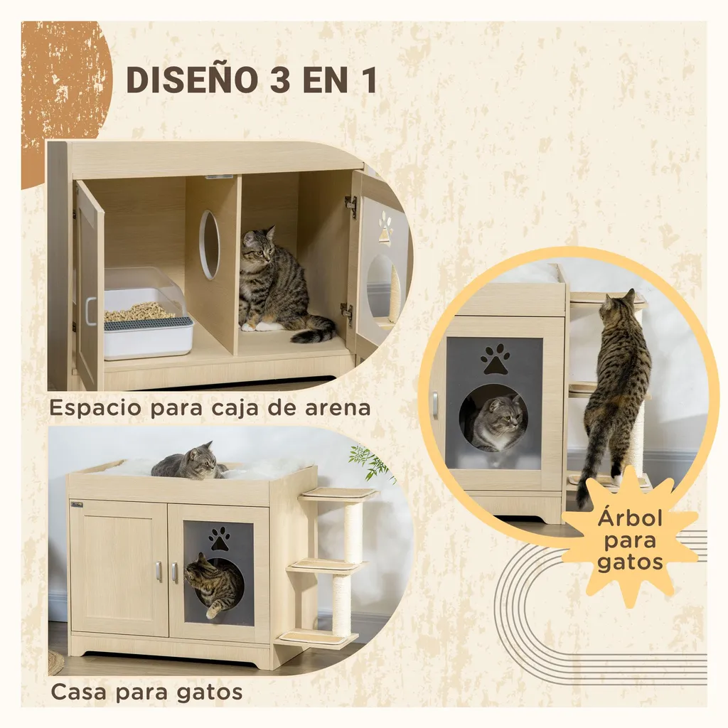 Meuble cache litière bois chêne pour chat : grand format 107x54x70cm