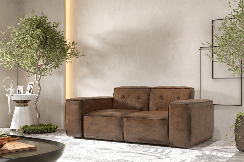 Sofa Designersofa CESINA 2-Sitzer in Stoff Gobi (Vintage Look) Braun