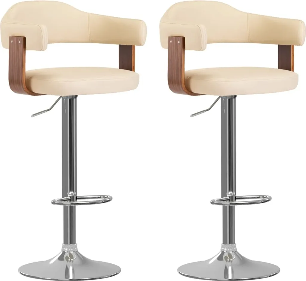 vidaXL Tabouret de bar 2 pcs Crème Bois Courbé et Simili-cuir Chic