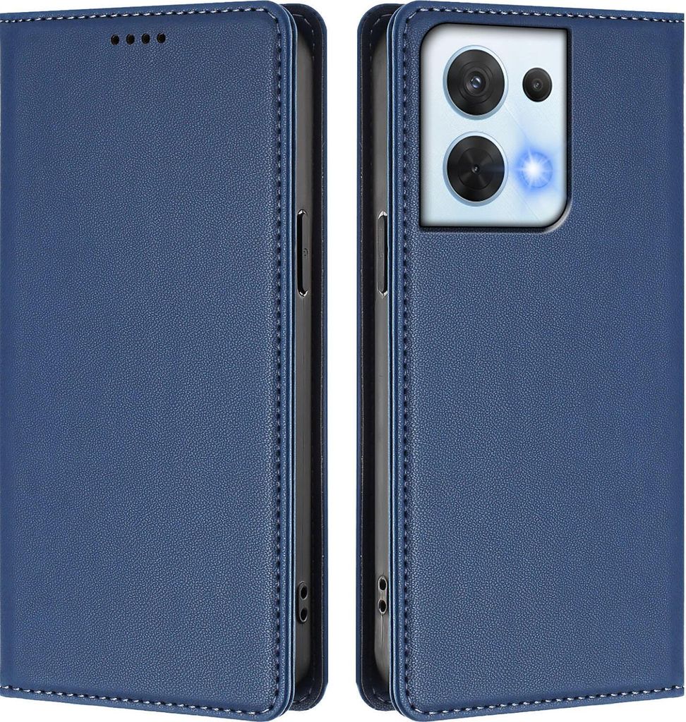Handyhülle für Oppo Reno8 5G, Kunstleder Klapphülle Stoßfeste Magnetische Hülle mit Ständer Dunkelblau