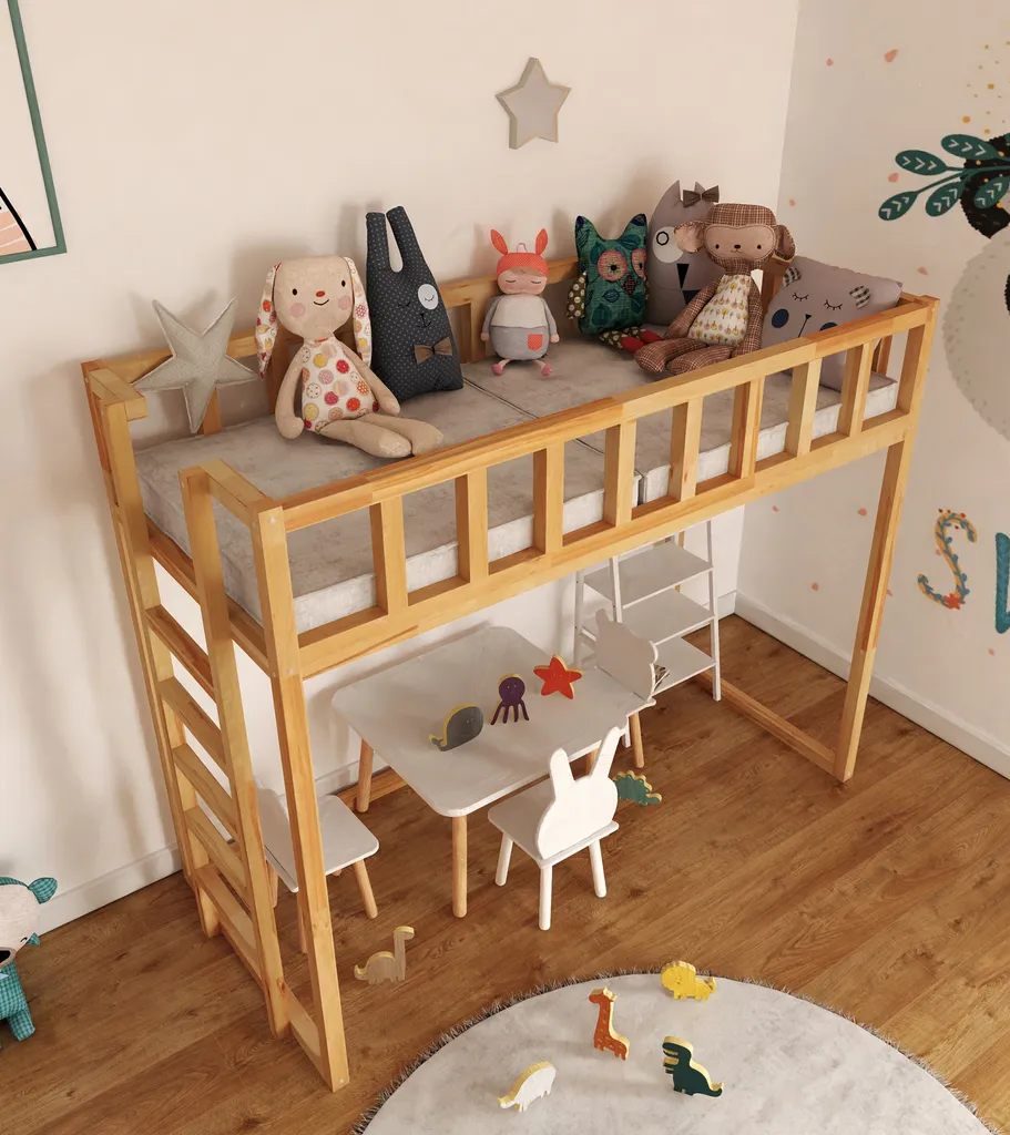 Lit mezzanine 150 cm FILIP 90x190 avec échelle latérale gain de place