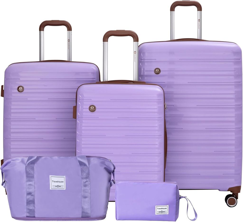Ascona Gepäck-Set, 5-teilig, Koffer mit Rollen, Hardcase, Reisetasche und Kulturtasche, Handgepäck-Set - Lila