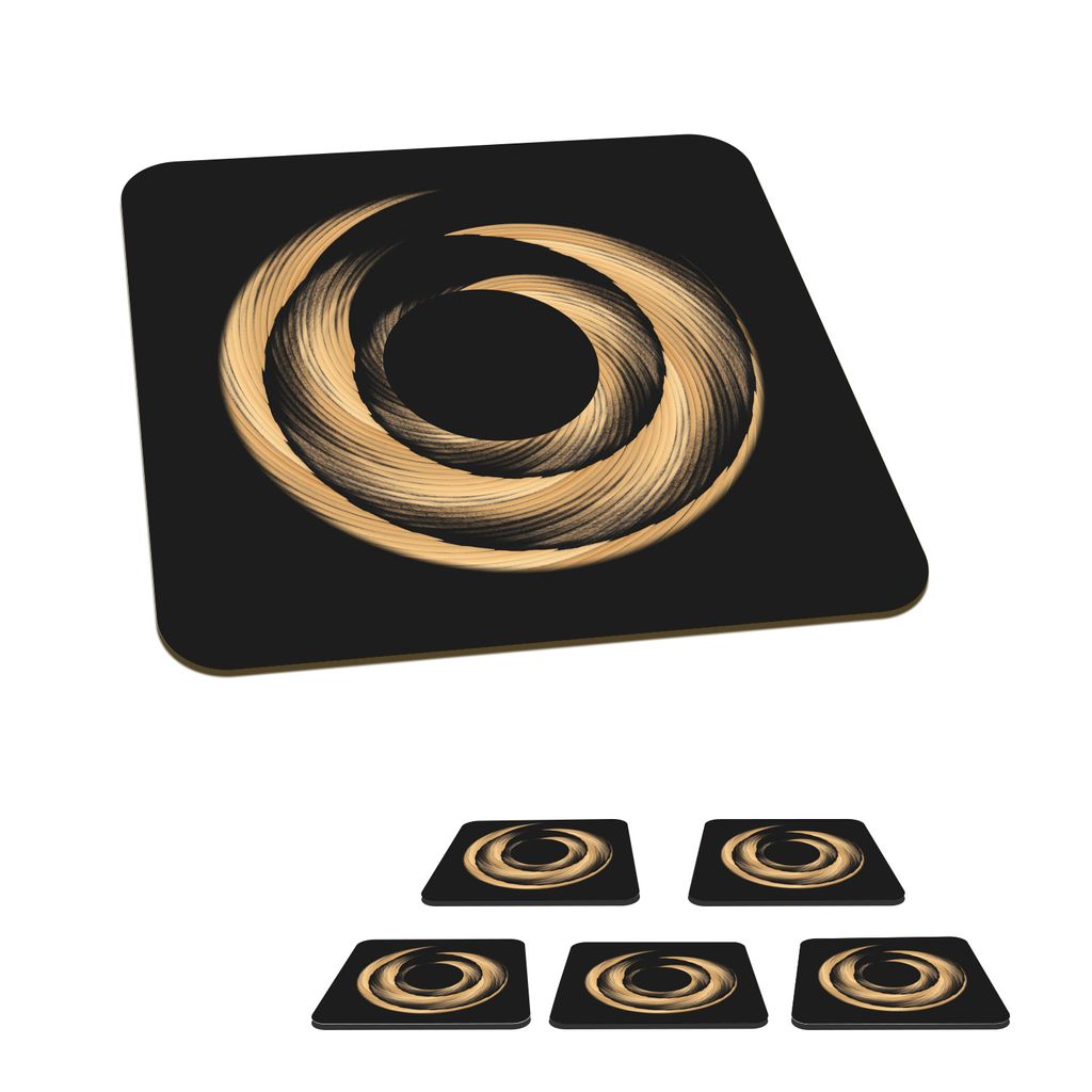 KitchenYeah Glasuntersetzer Quadratisch 6er Set Goldfarbene Spirale aus Pinselstrichen 10x10 cm Untersetzer für Gläser - Getränkeuntersetzer -...