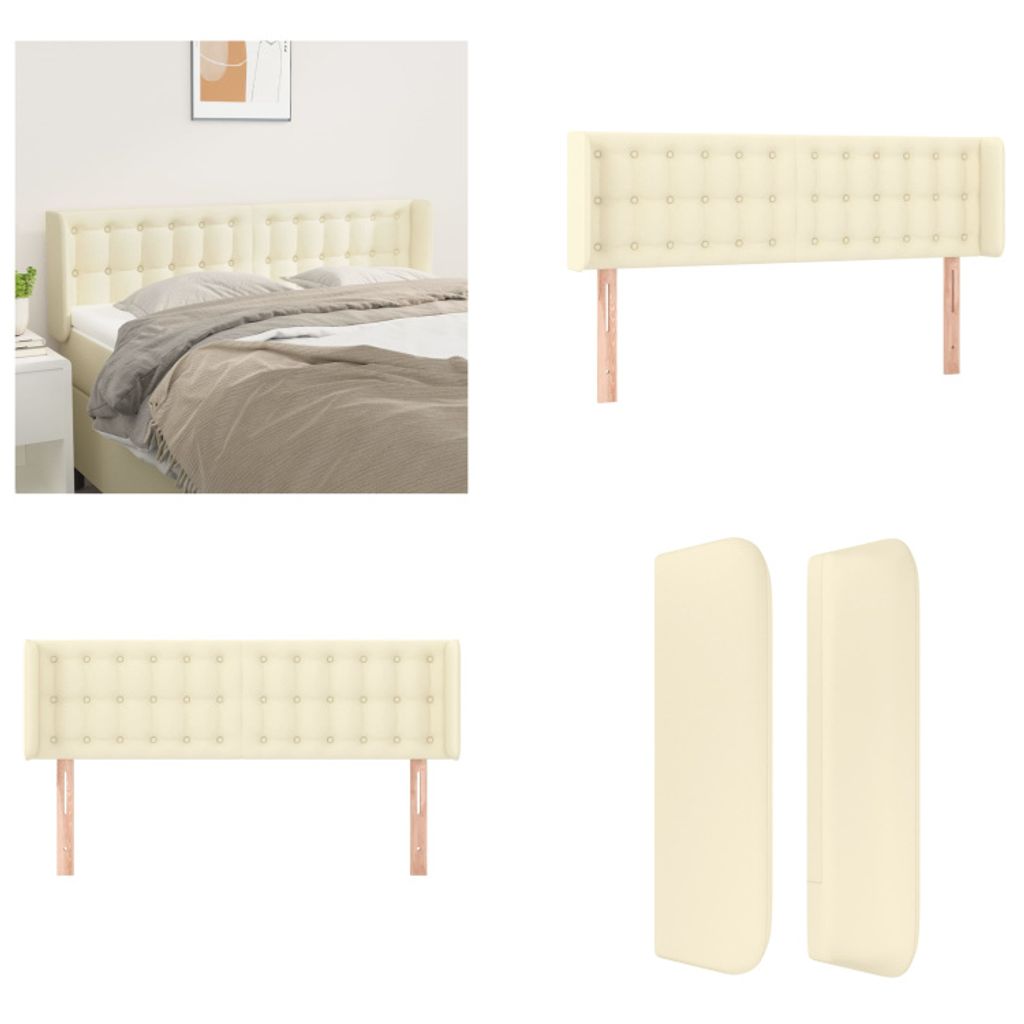 vidaXL Kopfteil mit Ohren Creme 147x16x78/88 cm Kunstleder - Kopfteil - Kopfteile - Bett-Kopfteil - Bettkopfteil