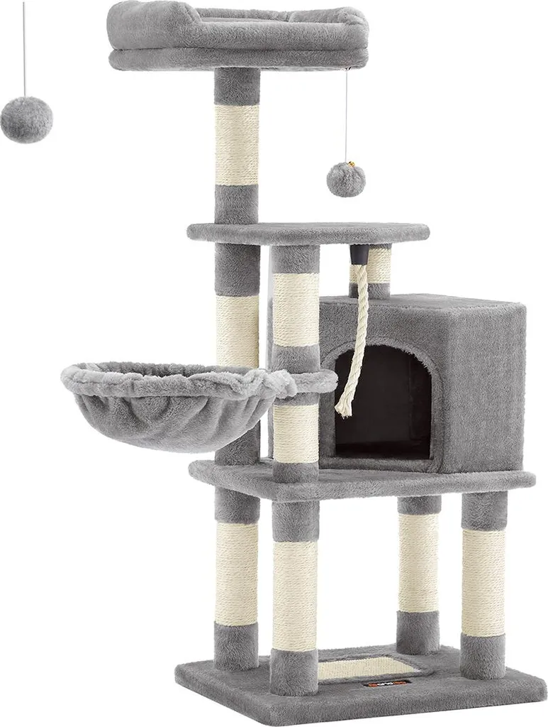 Albero Tiragraffi 110cm Grigio Chiaro: Cuccia e Sisal per Gatti Felici