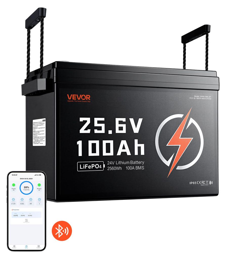 Baterie VEVOR LiFePO4, 24 V, 100 Ah, 100 A, lithium-iontová Obrázek produktu 