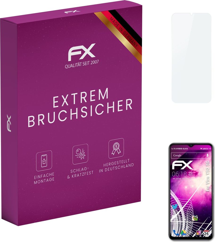atFoliX FX-Hybrid-Glass Displayfolie kompatibel mit Vivo Y52 5G Glasfolie