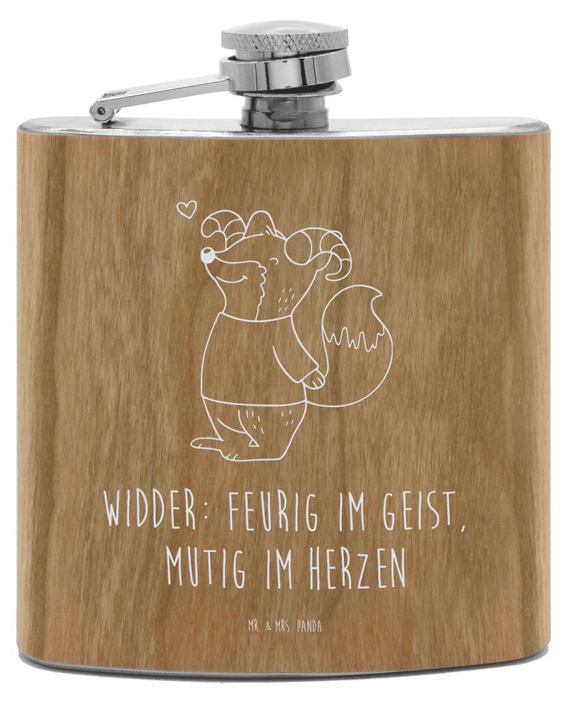 Mr. & Mrs. Panda taschenflasche Widder Astologie - Transparent - Geschenk, Geburtstagsgeschenk, Astrologie, Flachmann, Whisky, Aszendent, Sternzeic...