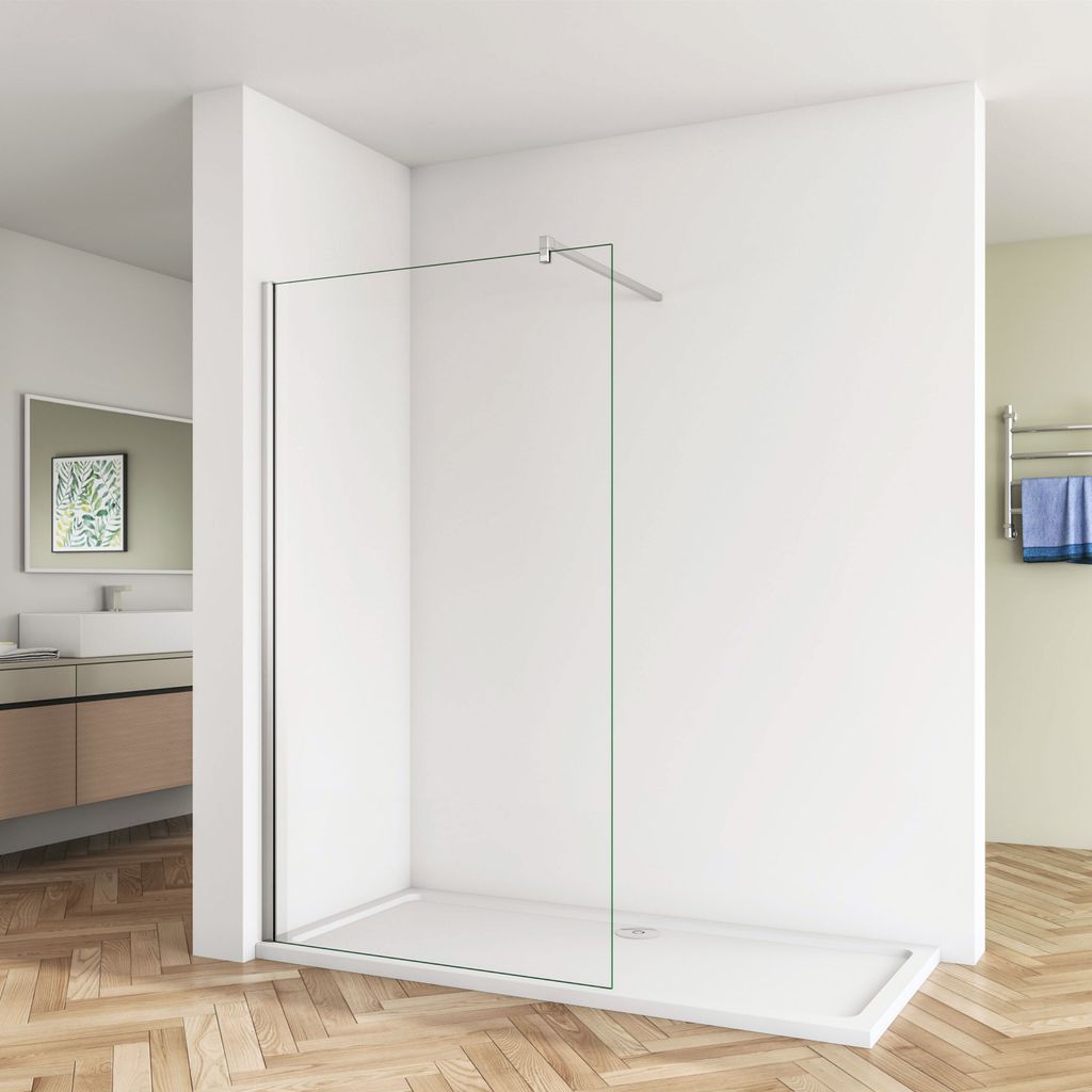 30x200cm+N Form: 90cm Stabilisator 8mm Nano Sicherheitsglas Walk in Duschwand Duschabtrennung Höhe 200cm