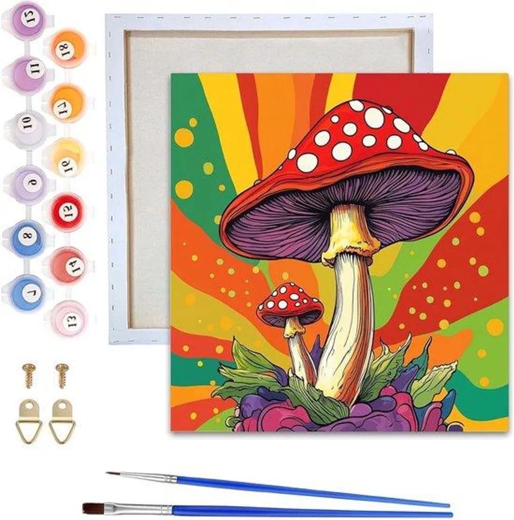 Kit DIY Peinture de Paysage Champignon avec Cadre et Acryliques