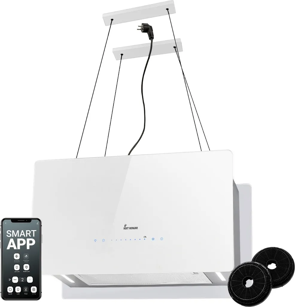 Hotte îlot 60cm recyclage air verre blanc Tactile LED WiFi Connectée