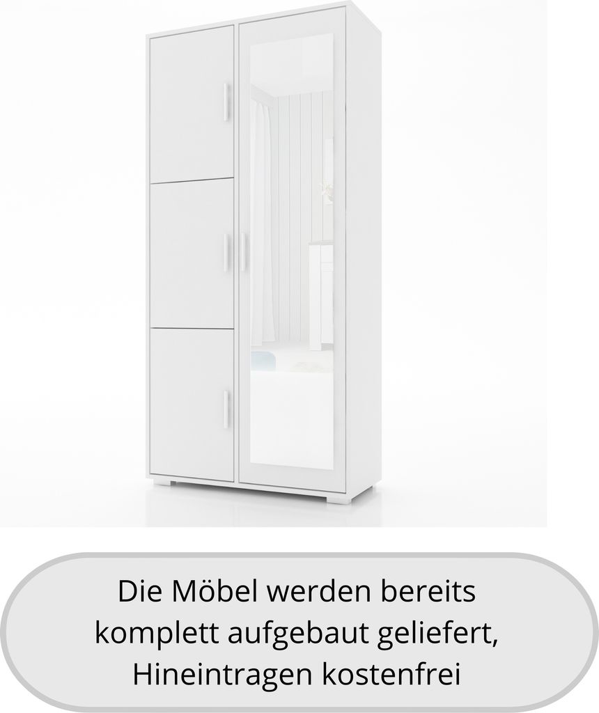 Garderobenschrank LUX 2, mit Spiegel und Fächern, Produktbild 