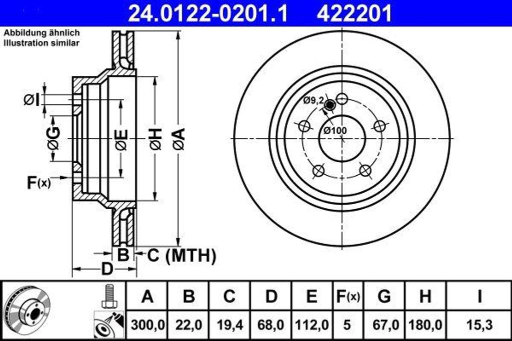 ATE 24.0122-0201.1 Bremsscheibe OE 2114230912 kompatibel mit CLS, E-Klasse, GLK-Klasse