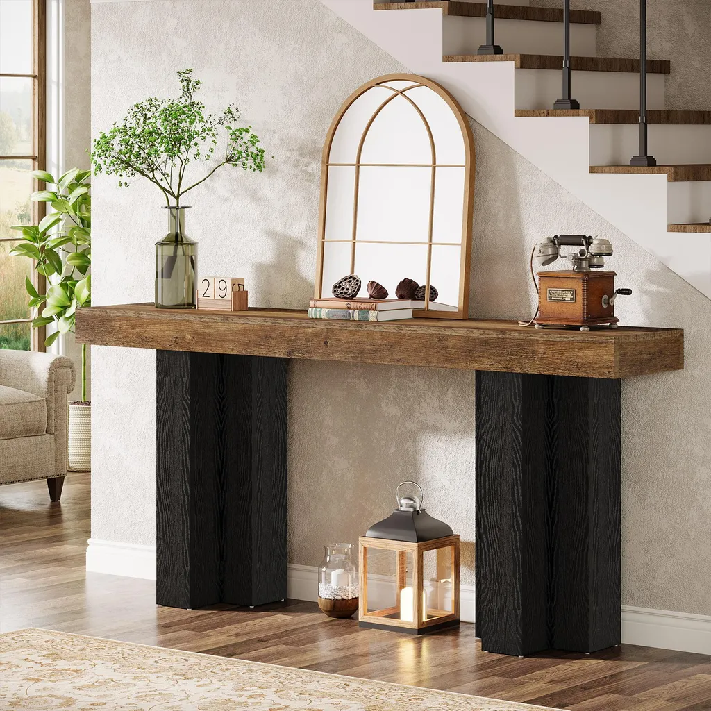 Console d'Entrée Rustique 160 cm avec Pieds Robustes en Métal Marron