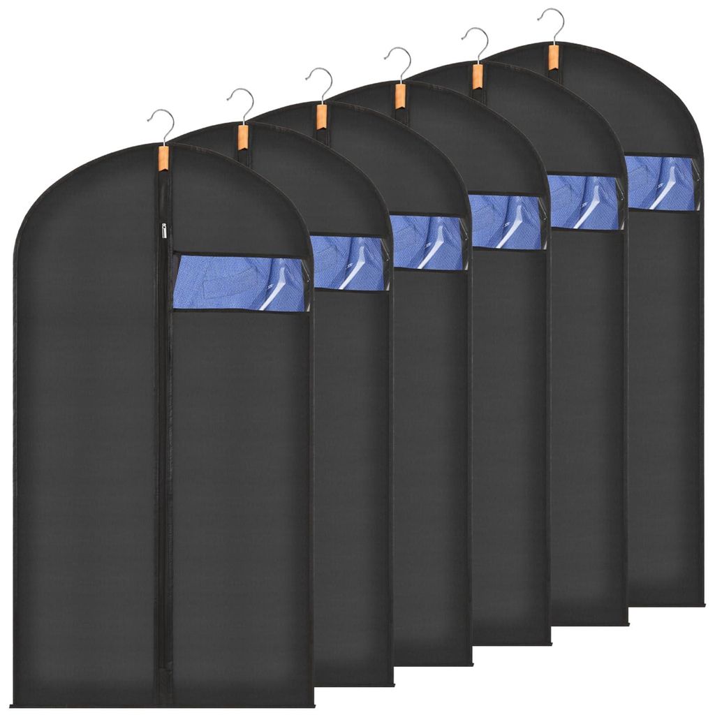 Kleidersäcke 120 x 60 cm – 6 Stück. Atmungsaktive, schwarze Kleidersäcke für Hemden, Anzüge und Kleider – staub- und feuchtigkeitsabweisen...