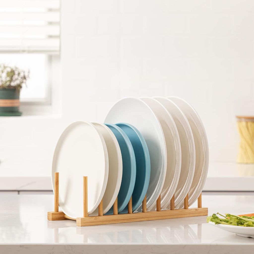 4 Stck Tellerstnder Bambus Organizer 4 Fcher Platzsparend Kchenschrank  Fr Teller Schsseln