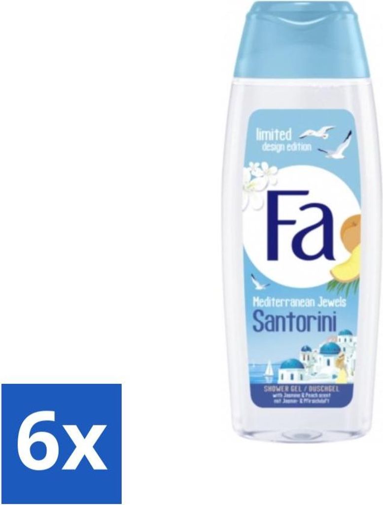 Fa - Duschgel - Mediterranean Jewels Santorini - Erfrischend & Feuchtigkeitsspendend - Beruhigend - 250 ml - Vorteilspack - 6 Stücke