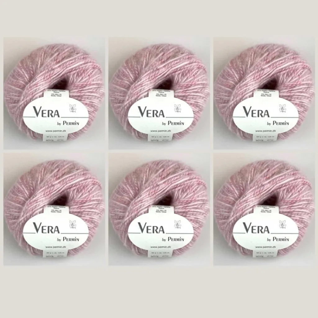 Fil à tricoter mi-saison Vera Permin en alpaga et coton rose tendre x6