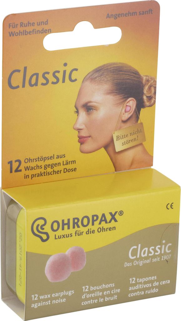OHROPAX Classic, Einweg-Ohrstöpsel, Beige, Wachs, Box, 12 Produktbild 