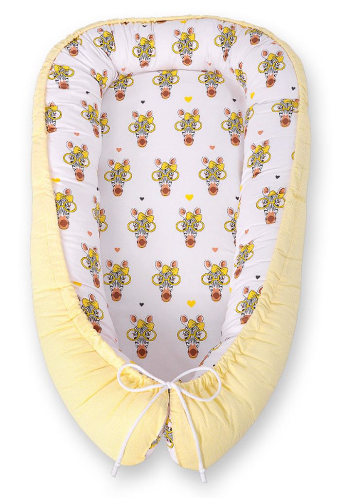 Bobono Babyschlafsack Kokon Premium Zebra Gelb 95x55 cm ECO FILLBALL verstellbar doppelseitig handgenäht in der EU