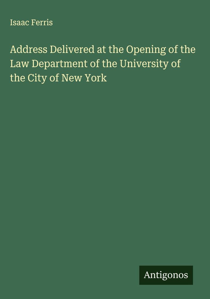 Ansprache zur Eröffnung der juristischen Fakultät der University of the City of New York