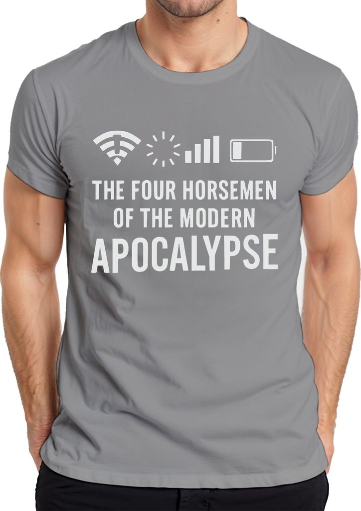 Vier Reiter der modernen Apokalypse Internet Witz Nerd Smartphone Herren T-Shirt, Grau, XL