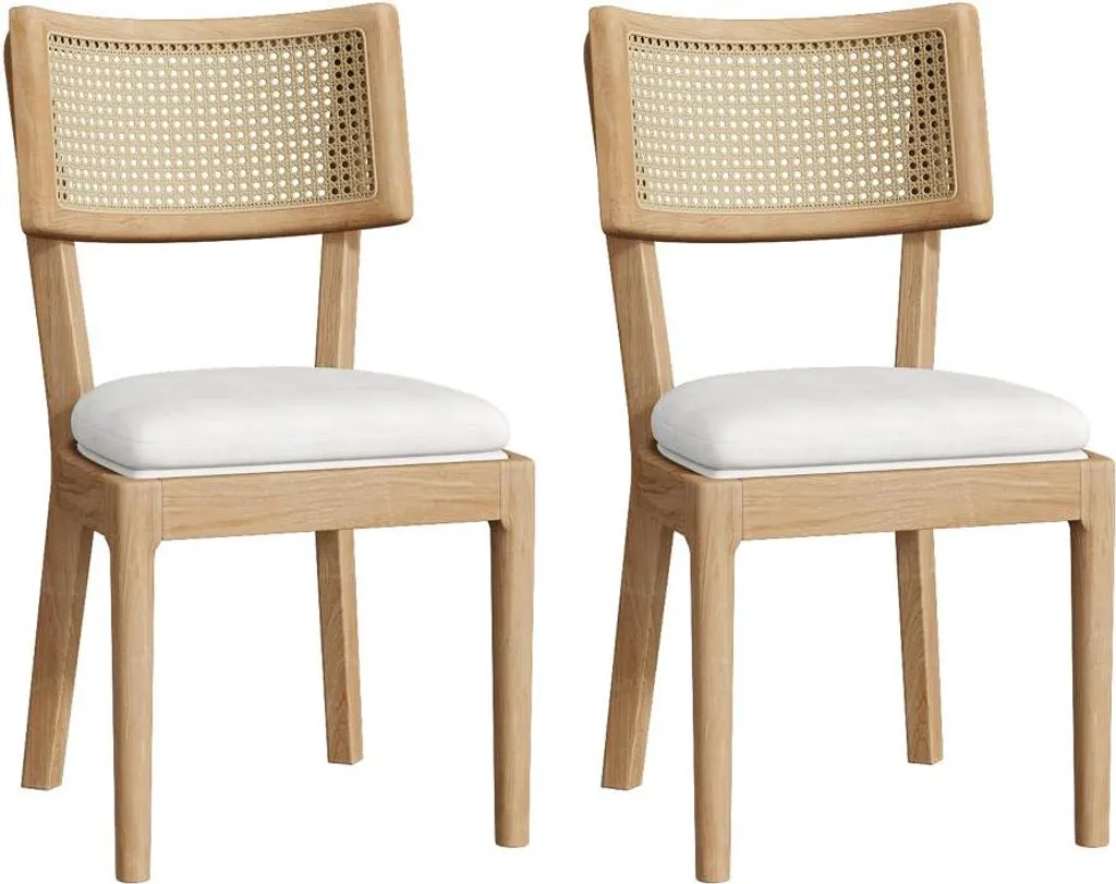 Chaise en Bois Massif Confortable Assise Velours et Dossier Cannage 2x