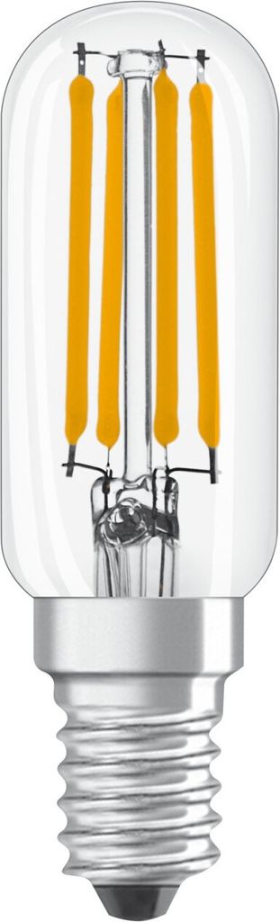A close-up studio shot of a small LED light bulb with a clear glass casing and a silver screw base.