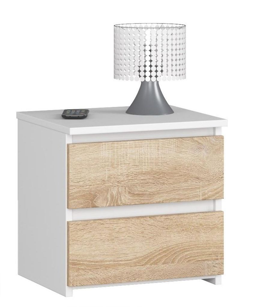 Nachttisch Kommode Wohnzimmer Schlafzimmer mit 2 Schubladen B40 x H40 x T35 cm Weiss-Sonoma