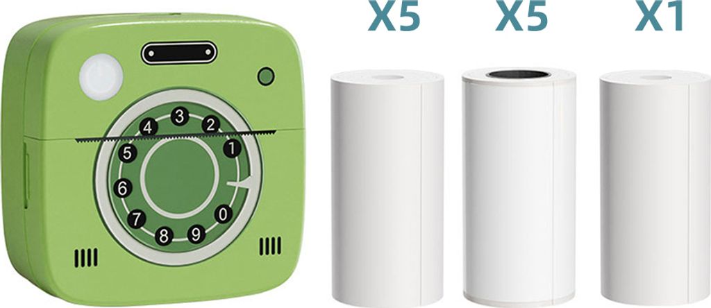 Mini-Thermodrucker Bluetooth Etikettendrucker mit 6 Thermopapierrollen + 5 selbstklebenden Thermopapierrollen (57 x 26 mm), Android iOS