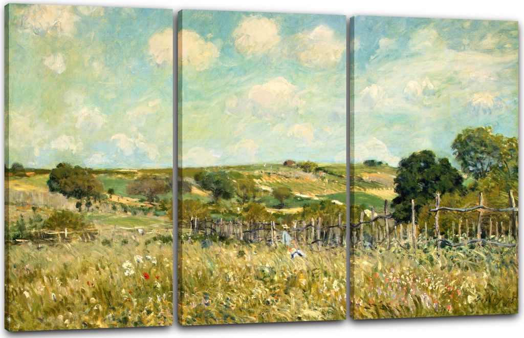 Leinwandbild 3-teilig (120x80cm): Alfred Sisley - Meadow, echter Holz-Keilrahmen inkl. Aufhänger, handgefertigt in Deutschland