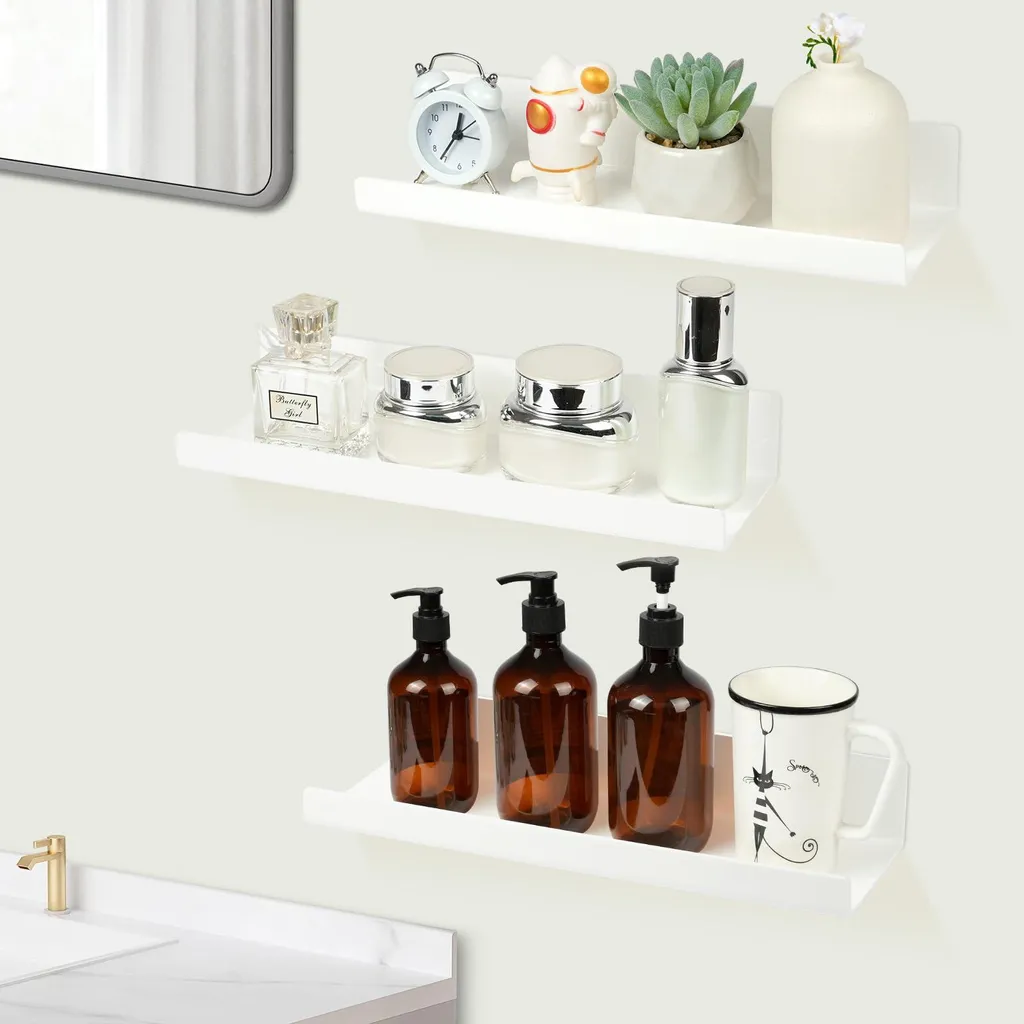 Rangement mural sans perçage étagère blanche 30 cm lot de 3 en plastique