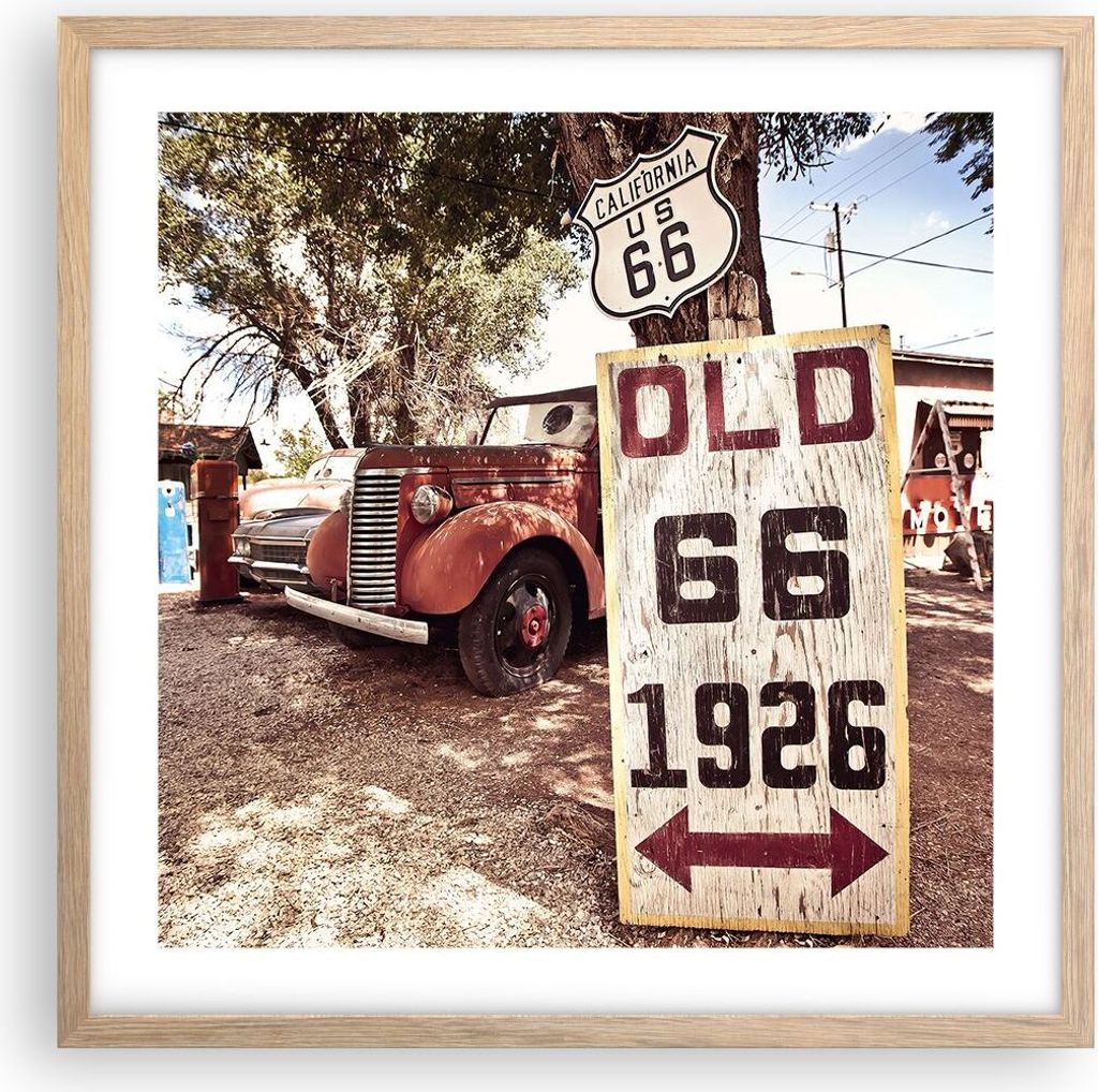Gerahmtes Poster - Rahmen in heller Eiche - Straße alt 66 USA - 50x50 cm - Wand Bild - Wanddeko - Wandbilder - Wandposter - Bilderrahmen - Bilder ...