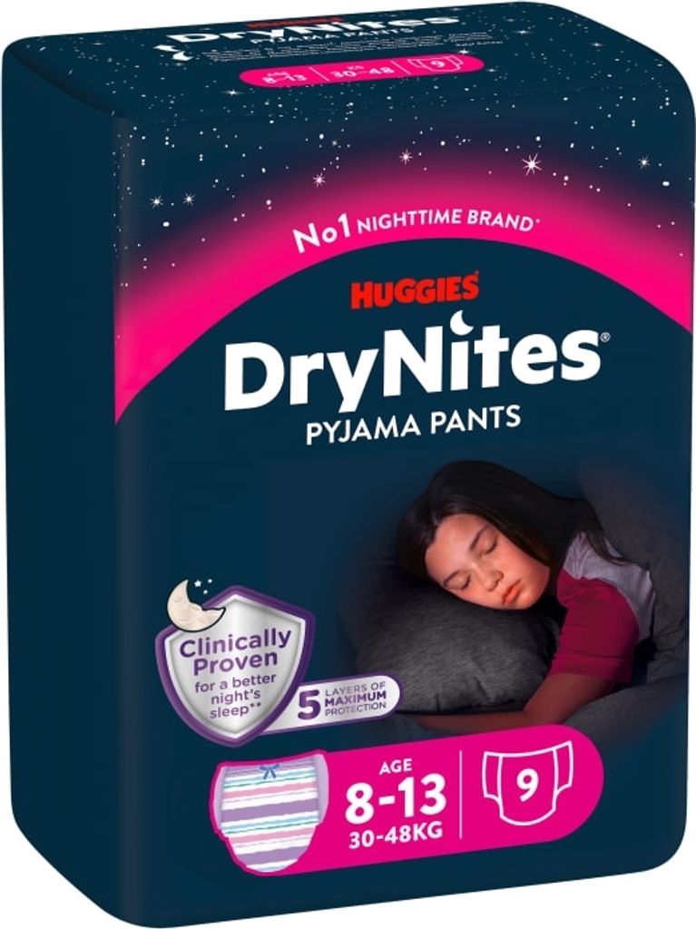 DryNites Mädchen Nachtwindeln, 8-15 Jahre, 9 Stück Produktbild 
