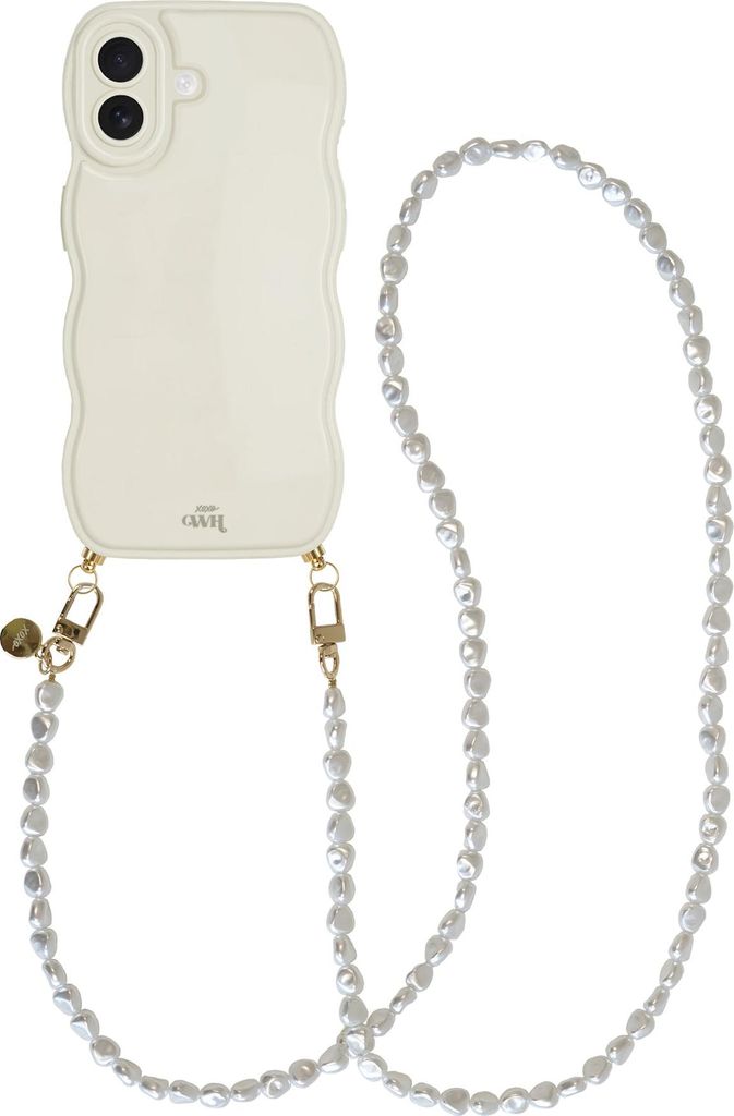 Glossy Wavy Cord Hülle Beige - Pearlfection (Lange Handykette) - Kompatibel mit iPhone 16