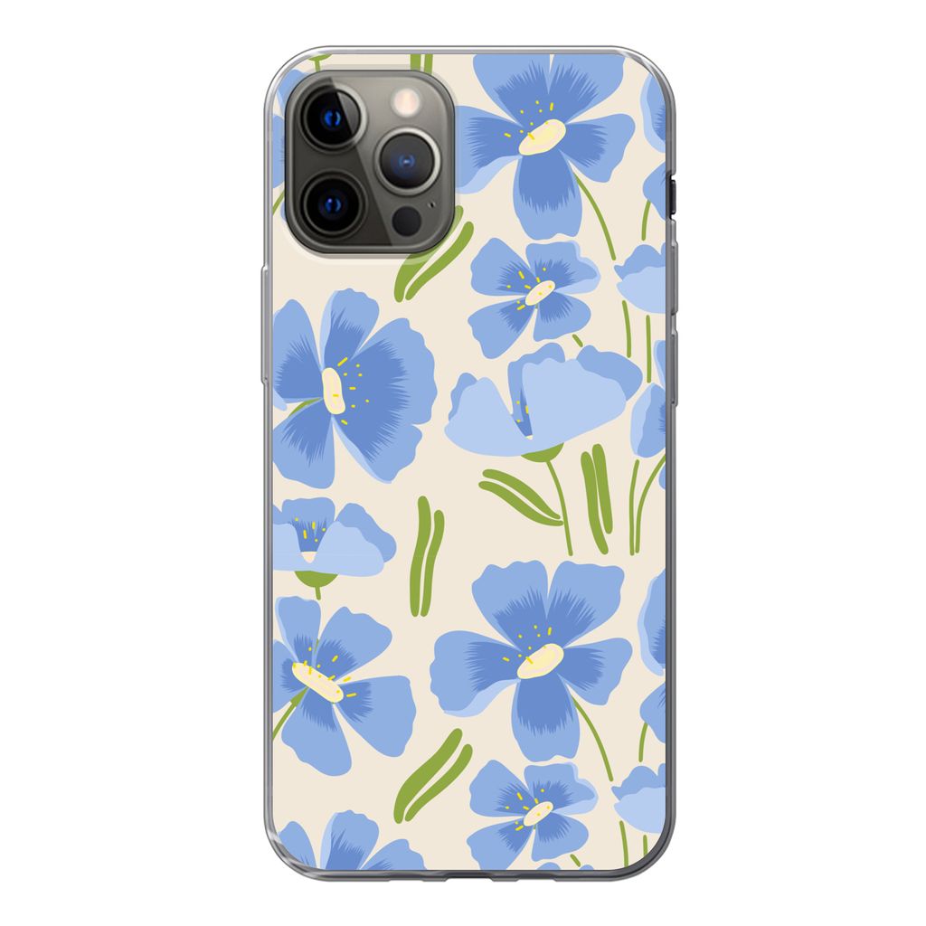 MuchoWow Handyhülle Schutzhülle Hülle für iPhone 12 Pro Blume - Blau - Muster Silikon Softcase Handy Hülle - Abdeckung