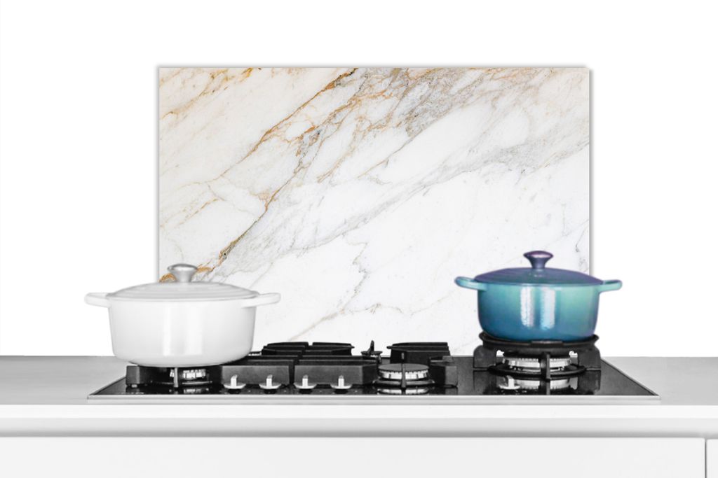KitchenYeah Spritzschutz Küche - Küchenrückwand - Wandschutz für Herd und Spüle - Marmor - Stein - Weiß - Gold - Marmoroptik - Stein - Luxu...