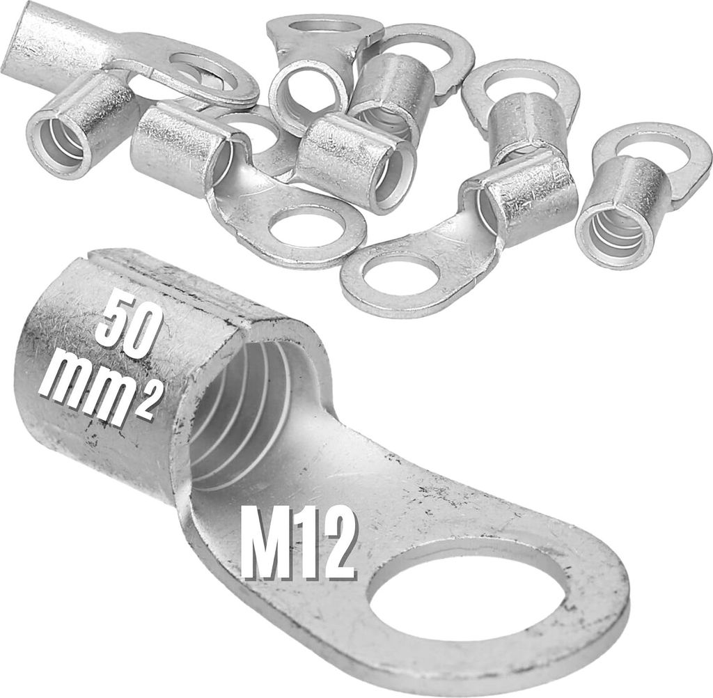 10 Stück Kalitec Q50-12 Quetschkabelschuh 50mm² M12 I Unisoliert I Dornpressung I Für mehr-, fein- und feinstdrähtige Leiter I Kabelschuh 50mm...
