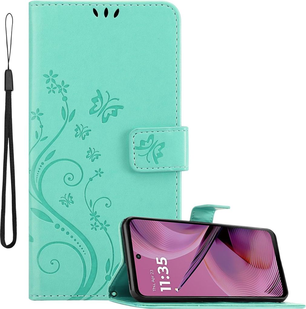 Cadorabo Hülle für Motorola Moto G55 Hülle in FLORAL TÜRKIS Schutzhülle im Blumen Design mit Magnetverschluss, Standfunktion und Kartenfächer...