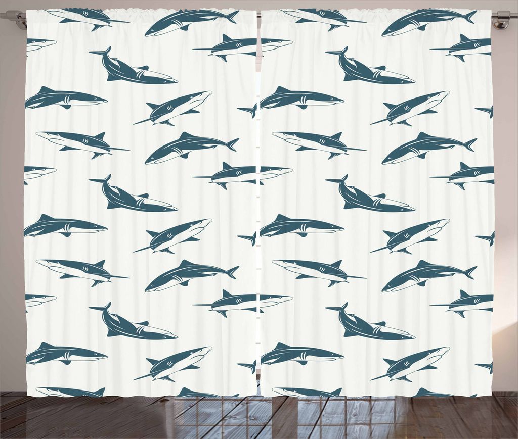 ABAKUHAUS Hai Rustikaler Gardine, Gefährlicher Unterwasser, Schlafzimmer Kräuselband Vorhang mit Schlaufen und Haken, 280 x 225 cm, Schieferblau ...