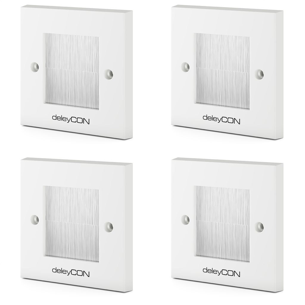 deleyCON 4x Multimedia Wanddose Anschlussdose Wandplatte für Multimedia Kabel Elegante Brush-Borsten Öffnung PC TV Monitor Beamer Spielekonsole H...