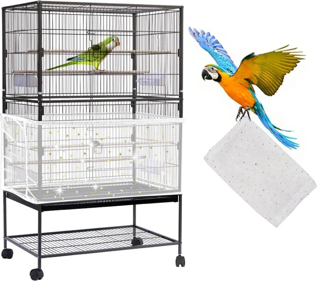 Couverture de cage anti-lumière en soie pour oiseaux - Motif Étoile et Lune