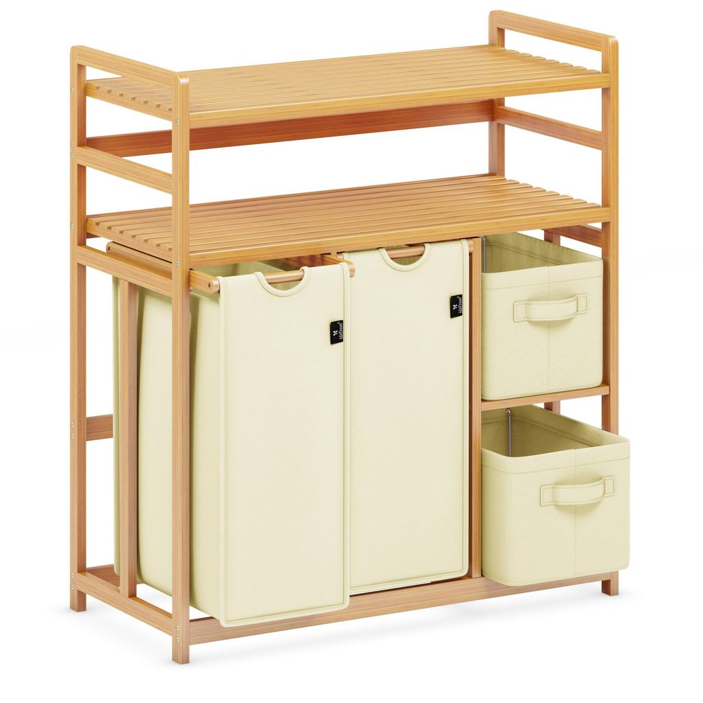AdelDream Wäschekorb 4 Fächer 2 Regale Wäschesammler 140L Wäscheboxen Mit Korb Wäschesortierer mit 2 Wäschesäcken & 2 Stoffboxen Wäschesack...